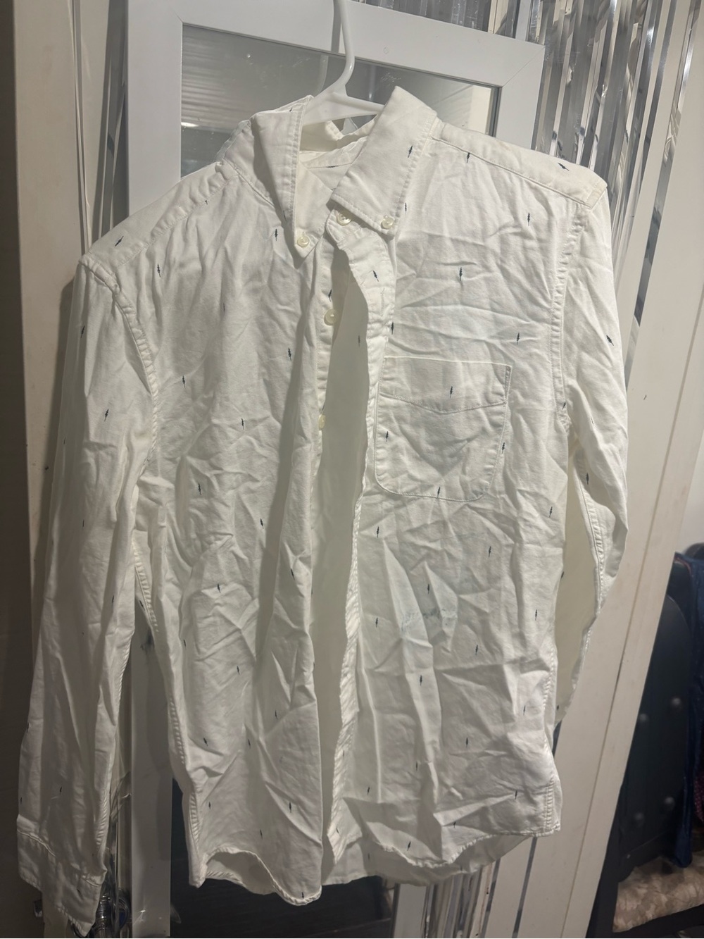 American Eagle Outfitters White Button-Down with Tiny Navy Dashes